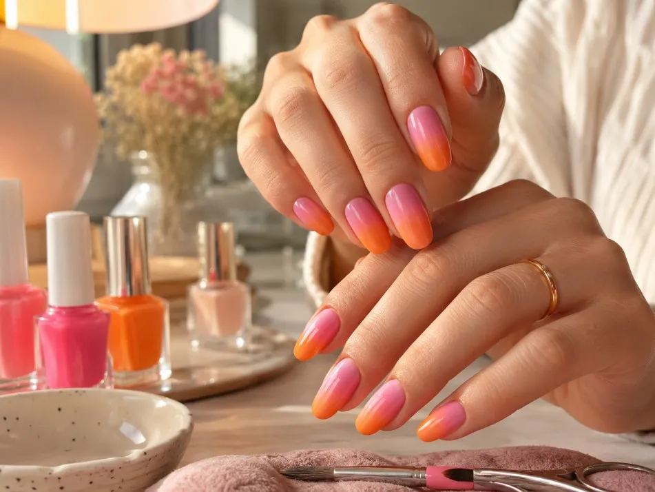 Unhas sunset gradient: degradê rosa e laranja para fazer em casa